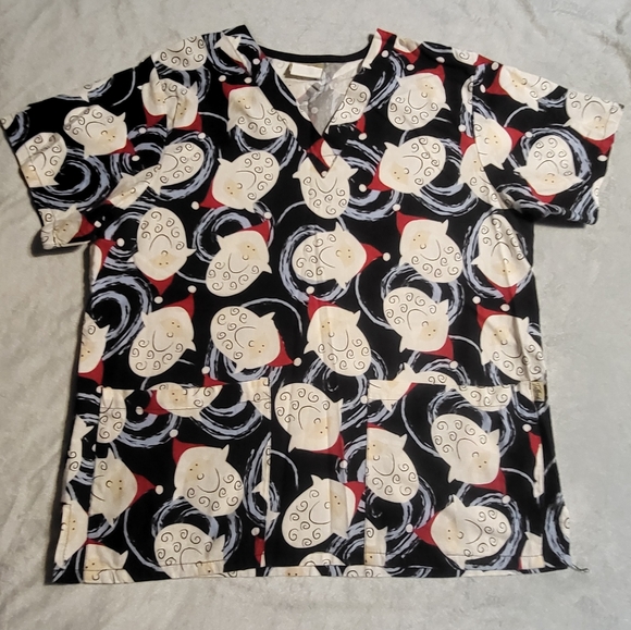 🎅 BUNDLE 3 Christmas Scrub Tops medium Holiday Tafford M - Picture 6 of 7